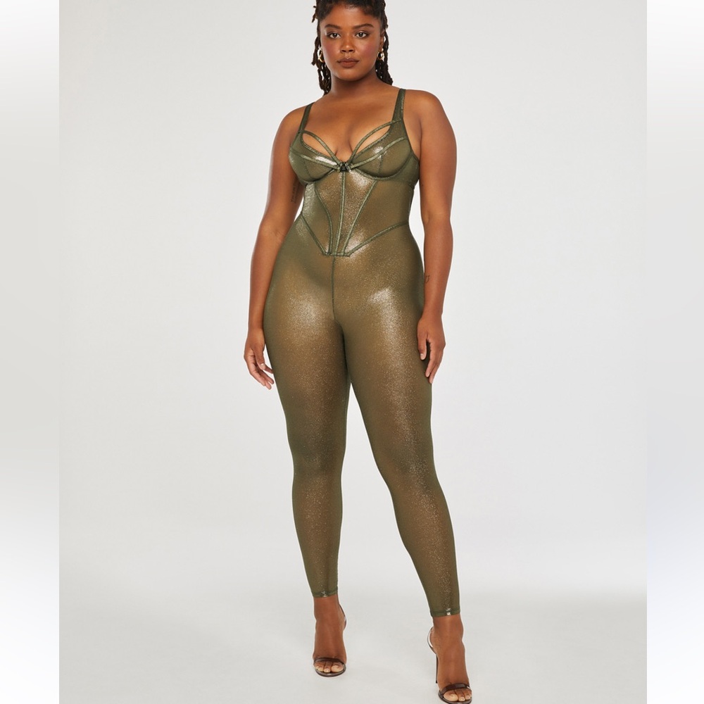 Savage x fenty going platinum mesh catsuit.